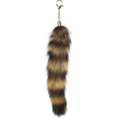 Real Fox Tail 13.8IN Black White Fox Raccoon Tail Fur Cosplay Toy Handbag Accessories Key Chain Ring Hook Tassels Fashion