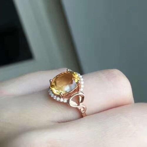 Natural And Real Citrine Rings For Women Real 925 Sterling Silver Jewelry Ring Wedding Anniversary Ring