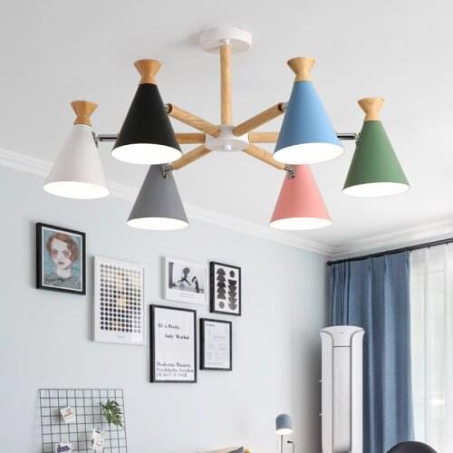 Nordic Led Chandeliers Light For Living room Bedroom Macaron Kids room Light Chandelier Ceiling Wooden Kitchen Lamp MJ1116