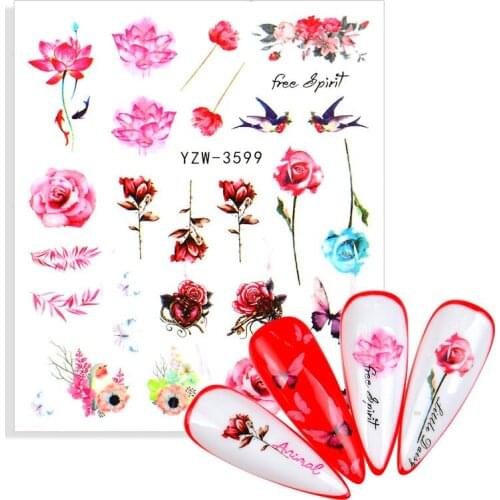 2021 NEW Flower Serie Nail Water Decal Stickers Rose Lavender Lotus Floral Leaf Pattern Transfer Sticker DIY Nail Art Decoration