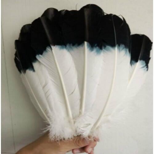 New!50Pcs/lot!10-12inches 25-30cm long,Dyed Turkey Wing Quill Feather Black Tipped Imitation Eagle Feathers for Showgirl Costume
