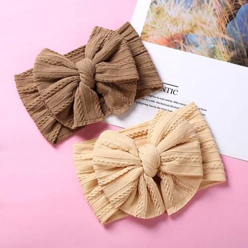 New Baby Bows Nylon Headbands Cute Doule Layer Cable Knit Turban Headwraps Newborn Girls Wide Headbands Accessories For Infants