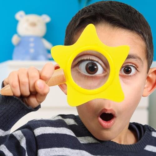 Kids educational toy magnifier in star shape wooden handle