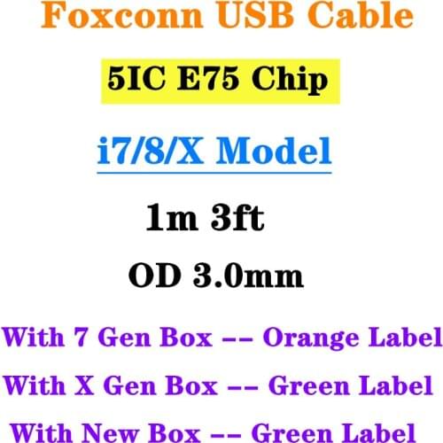 10pcs/lot 5IC Foxconn Original E75 Chip USB Charging Cable For 5S SE 6s 7 8 plus XS Max 1m 3ft OD 3.0mm Data Sync Cable With Box