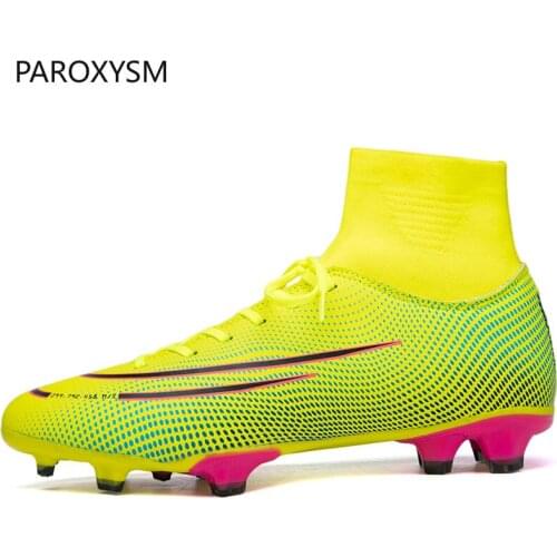 PAROXYSM New Adults Mens Outdoor Soccer Cleats Shoes High Top TF/FG Football Boots Training Sports Sneakers Shoes Plus Size