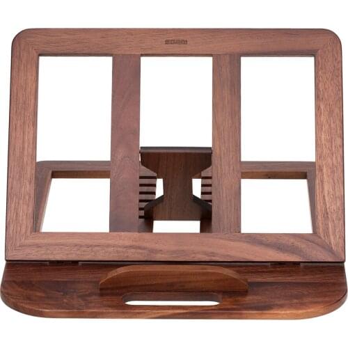 SAMDI Wooden Foldable Laptop Tablet Stand with 7 Adjustable Heights Hollow Design for Laptops below 16in & Tablets, Walnut/Birch