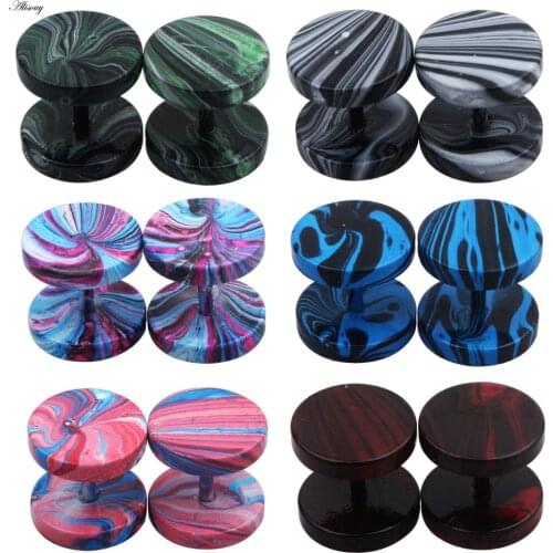 Alisouy 2pc piercing stud earrings 10mm stainless steel 6 style candy color Paint Hiphop jewelry Women men cool fake ear plugs