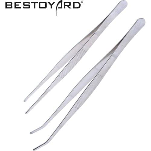 2pcs Stainless Steel Straight and Curved Nippers Tweezers Feeding Tongs for Reptile Snakes Lizards Spider Party Gift (Silver)