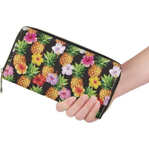 Stylish Zipper Coin Wallet Women PU Leather Phone Money Purse Card Holder Floral Pineapple Design Ladies Wallet for Girls Purses