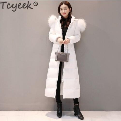 Tcyeek 2020 Brand Large Fox Fur Duck Down Jacket Women Winter Long Coats White Duck Down Coat Abrigos Mujer Outwear Hiver 71209
