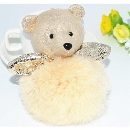 Uodesign Cute Russian Bear Fur Pompon Keychain Baby Bear Key Ring Women Bag Accessories Car Key Chain Bunny Fur ball Gift