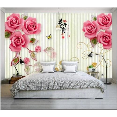 WDBH Custom photo mural 3d wallpaper Blossoming rich rose butterfly home decor 3d wall mural wallpaper for living room