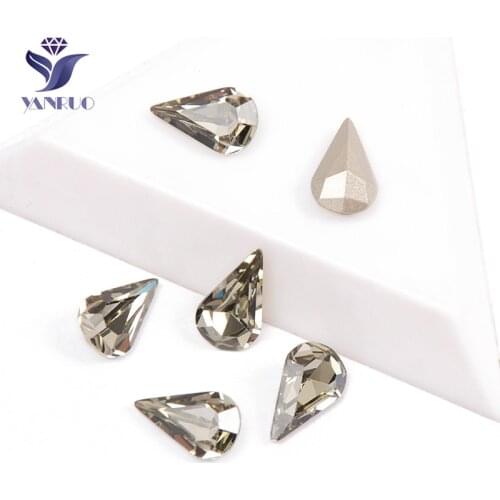 YANRUO 4300 Pear Drop Black Diamond Glass Rhinestones On Clothes Crystals For Crafts Jewelry Stones With Claws Setting
