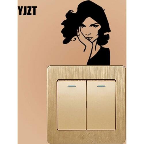 YJZT Beautiful Woman Girl Fashion Style Funny Vinyl Switch Stickers Wall Decal Black 8SS-2704