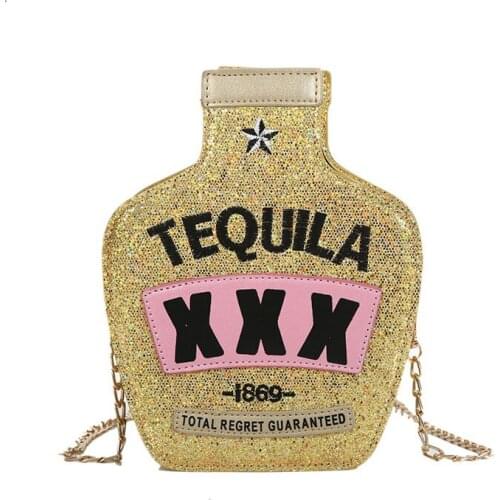 Fun Bottle Design Crossbody Bag for Women Purses and Handbags Shoulder Chain Bag Glittery Clutch Bag Female Kawaii Bag