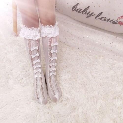 Women Socks Lolita Socks Japan Anime Cosplay Bowknot Loose Socks Lace Maid Knee Highs