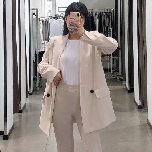 Femme Blanc Blazer Casual Women Suit Coat Plaszcz Wiosenny Damski Vertical Completo Donna Fashion Double-Breasted Ladies Blazer