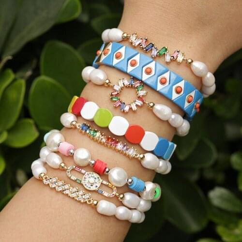 2021 natural freshwater pearl gold color zircon connector charm cross virgin crown shape bracelet for woman best gift jewelry