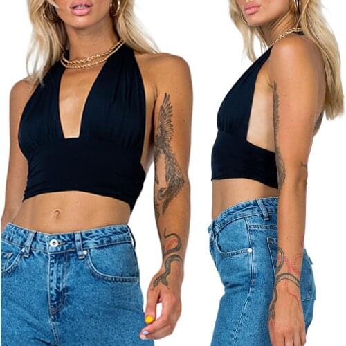 2021 Summer Halter Top Y2K Aesthetic Streetwear Sexy Backless Slim Fit Cropped Corset 90s Vintage Women Mini Vest E-girl Clothes