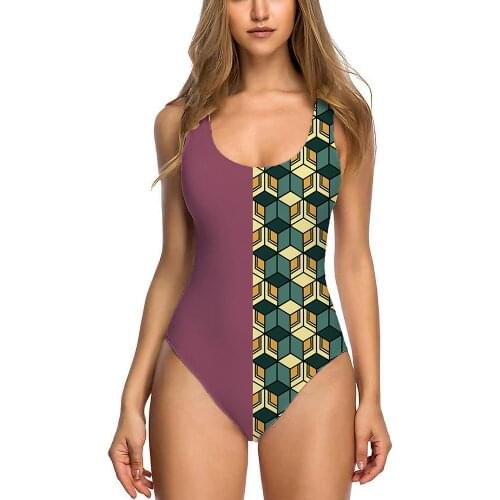 Women Swimsuit Demon Slayer Anime Cosplay Sexy Backless High Waist Bikinis Tummy Control Slimming Beach Bathing Swimwear Suits