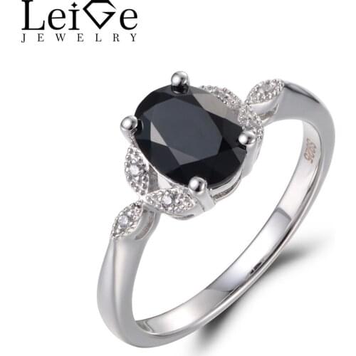Leige Jewelry Natural Black Spinel Ring Anniversary Rings Oval Cut Gems 925 Sterling Silver Fine Jewelry Unique Rings for Women