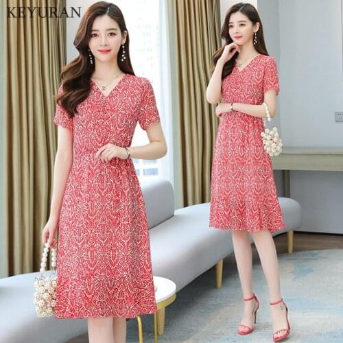 2021 High Quality Red Floral Print Chiffon Beach Dress Summer Vintage 2XL Boho Sundress Women Elegant Bodycon Party Vestidos