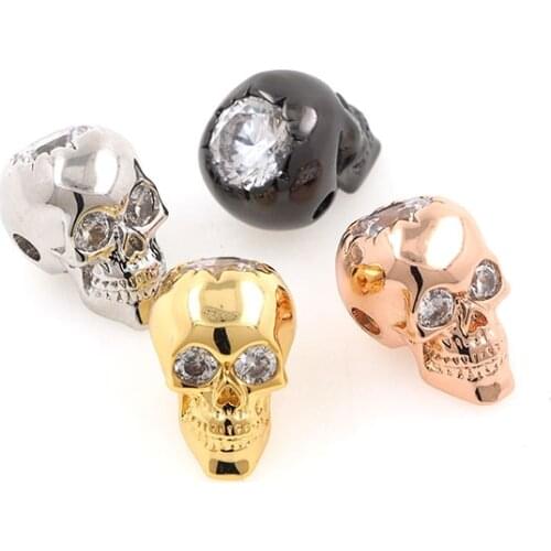 CZ Gold Skeleton Spacer Beads Copper Zircon Skull Head for Jewerly Making 12.5x8.7x9.6MM