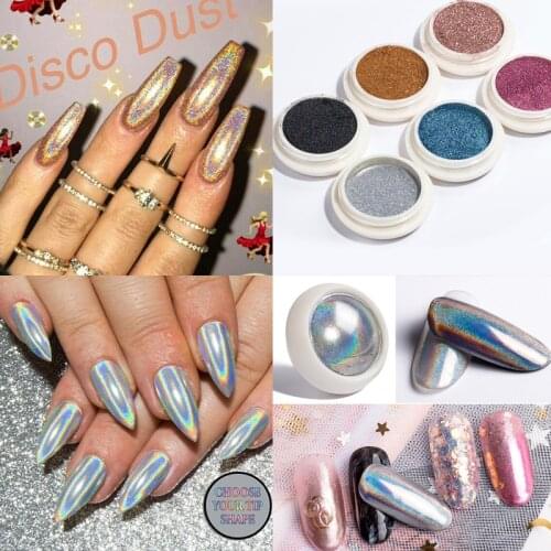 1 Box Laser Silver Holographics Nail Glitter Powder Gradient Sparkly Dust Chrome Pigment For UV Gel Polish Nail Art Decoration