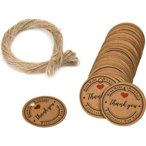 100Pcs Kraft Paper Gift Tags Thank You For Celebrating With Us Labels Handmade For Wedding Party Decoration Packaging Hang Paper