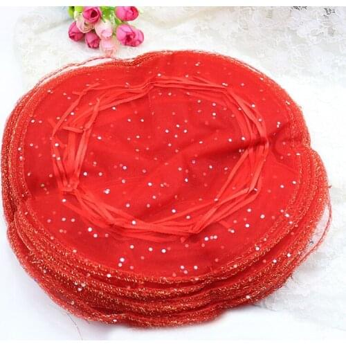 35cm 1000pcs Red Candy Bags For Wedding Round Christmas Organza Bags Gift Packaging Bags Women Drawstring Bag Package Display