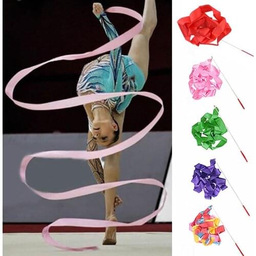 4M Dance Ribbon Colorful Professional Dance Ribbon Gym Rhythmic Art Gymnastic Streamer Twirling Rod Stick For Gym Training