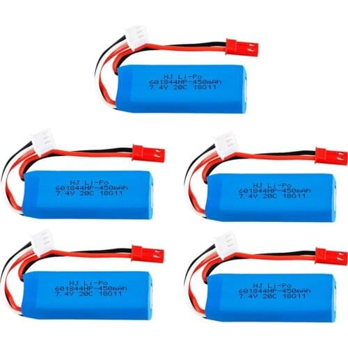 5 pcs/lot 7.4V 450mAh 601844 20C Lipo Battery 2S for WLtoys K969 K989 K999 P929 P939 RC Car
