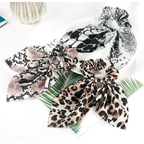 60pcs/lot DIY Simple Multi Snake Leopard Rabbit Ears Bowknot Hair Band Chiffon Rubber Band Hair Styling Tools Accessories HA1737
