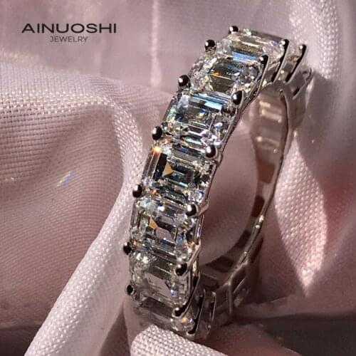 AINUOSHI 925 Sterling Silver Emerald Cut 4x5mm Simulated SONA Diamond Silver Engagement Eternity Rings Gifts For Aperture Ring