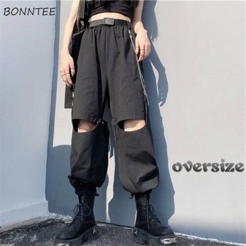 Cargo Pants Women Plus Size Chic Street Unisex Harajuku Boyfriend Korean Teens Trousers Hollow Out Design Fashion Ladies Pant