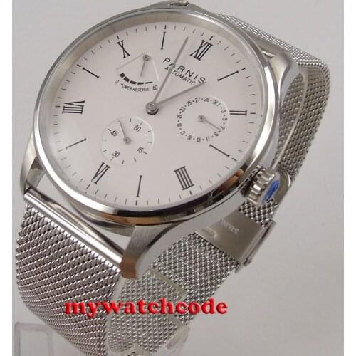 Parnis white dial Luxury Brand Mechanical Watches Power Reserve ST1780 Automatic mens Watch for Men Sale Men Gift
