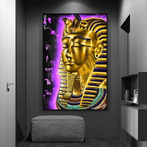 Egyptian Pharaoh Metal Figure Statue Graffiti Abstract Painting Wall Posters Canvas Art Prints Bedroom Decoration Paintings