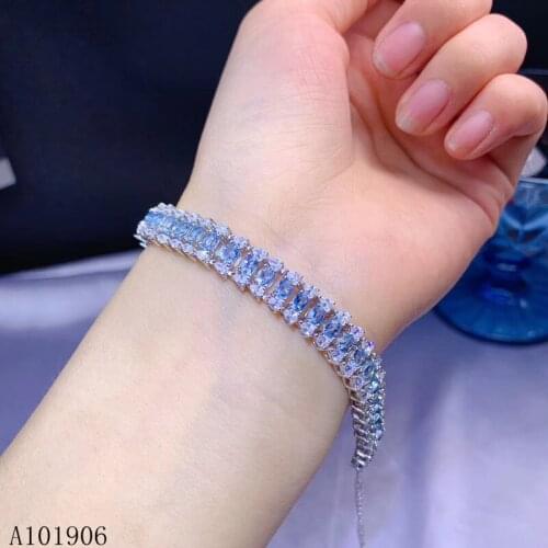 KJJEAXCMY Fine Jewelry 925 sterling silver inlaid natural blue topaz gemstone female bracelet support review new luxury