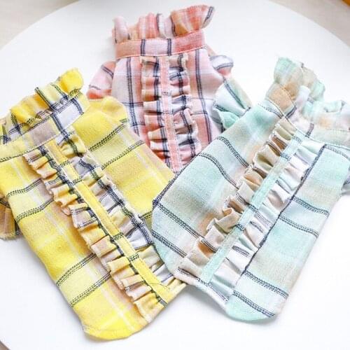 Multi Colors Cool Summer Dog Clothes Thin Style Pet Clothes Wooden Ear Plaid Design Dog Shirt Dogs Cat Accessories