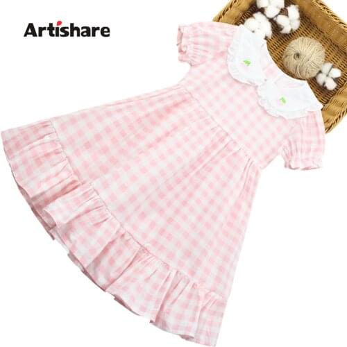 Girl Summer Dresses Plaid Pattern Girls' Dresses Patchwork Children Party Dresses Floral Pattern Girls Clothes