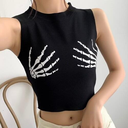 Summer Women Bone Chic Sexy Crop Tops Y2k Sleeveless Tank Tops Ribbed Knitted Camisoles