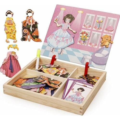 Educational Toys Puzzles Drawing Board Wodden Dressing Jigsaw Girls Magnetic Princess