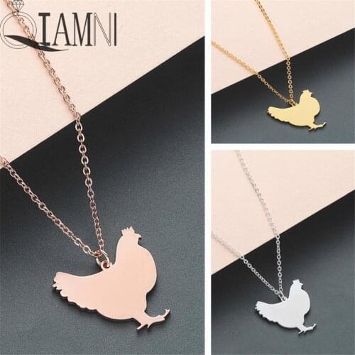 QIAMNI Cute Chicken Pendant Necklace Stainless Steel Hen Farm Animal Necklace Jewelry Party Gift Minimalist Charm for Women Men
