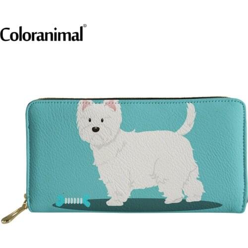 Coloranimal Cute Westie London Travel England Big Ben Dog Pattern Lady Casual Wallet PU Leather Clutch Purse for Women Bolsa