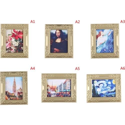 Dollhouse Miniature 1:12 Mini Decorative Accessories Antique Manny Frame Oil Painting Mona Lisa DIY Wooden Doll House