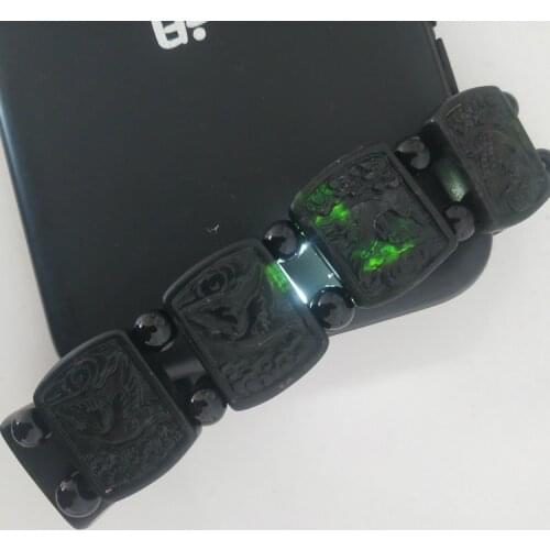 Natural Black Jade Red-crowned crane Elastic Bracelet Charm Jewellery Fashion Accessories Hand-Carved Man Woman Amulet