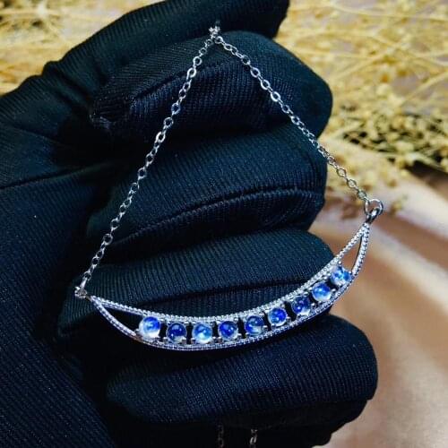Natural blue moonstone necklace Pendant S925 silver natural gemstone necklace Elegant Lovely Smiling ship woman gift party
