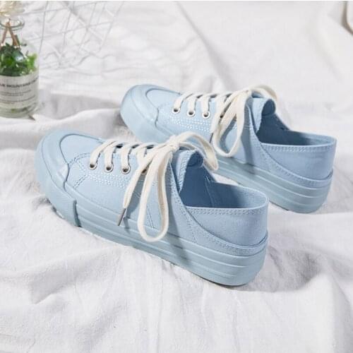 2021 Summer New Products Youth Canvas Shoes Womens Candy Color Breathable Vulcanized Shoes Korean Lace-up Pure Color Casual Sho