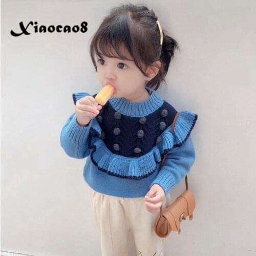 New Fashion Winter Autumn Baby Toddler Girl Patchwork Turtlenck Kintted Sweater Kids Rufflews Fall Clothes for Girls Pull Fille