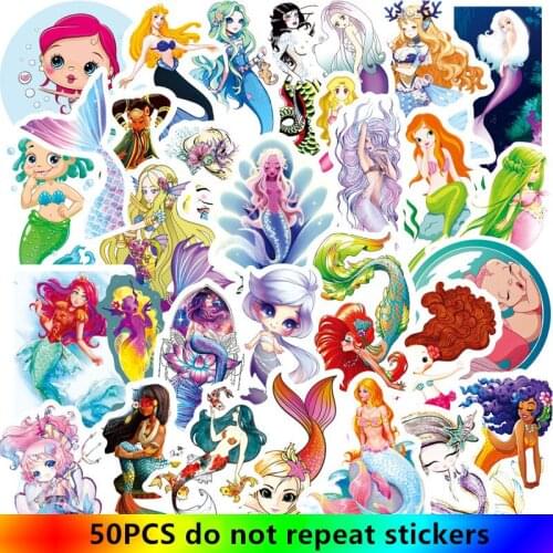 New 50pcsPVC cartoon mermaid sticker waterproof computer car bar box graffiti stickers